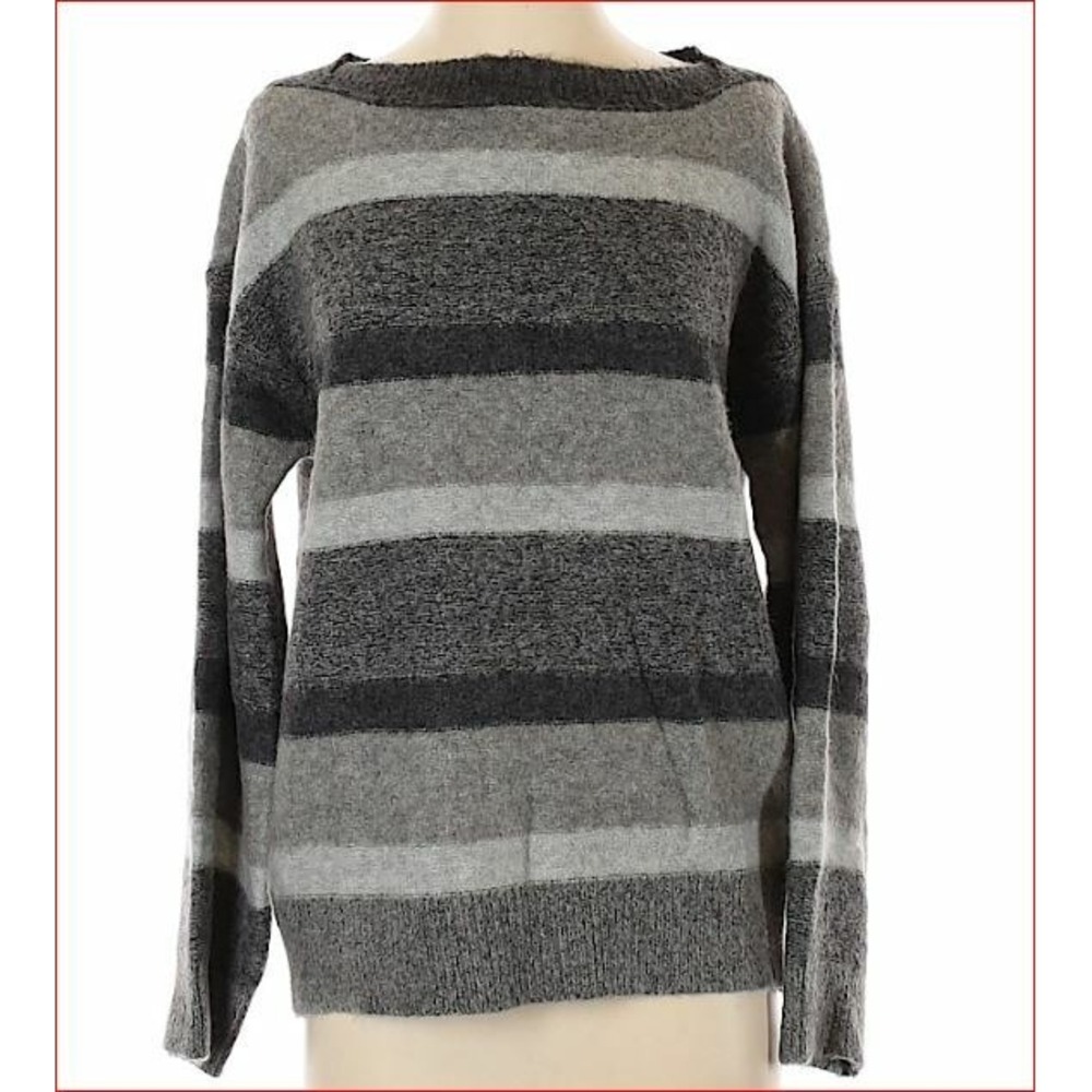 Magaschoni Womens Grey Striped Wool Blend Pullover Sweater Size Large NEW